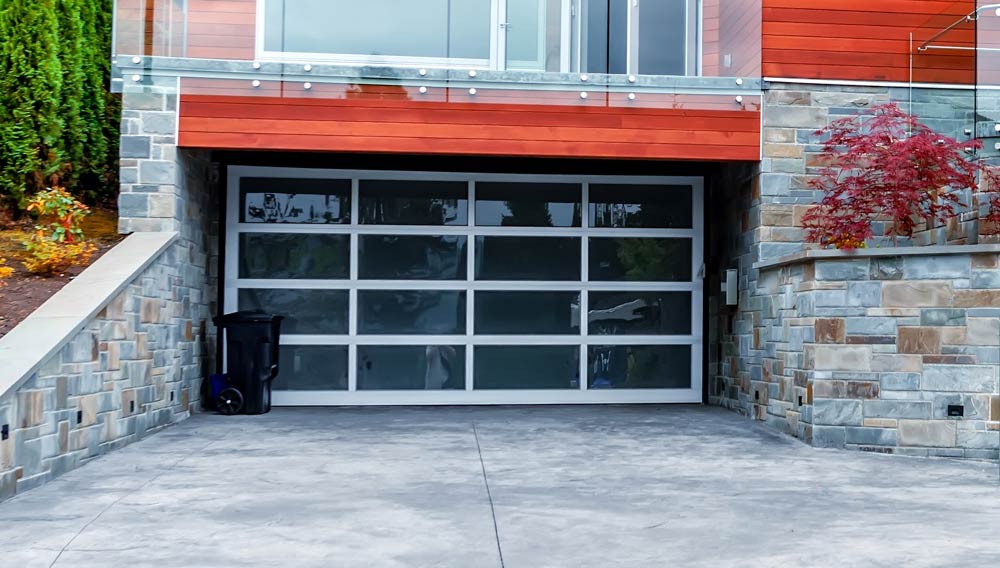 glass garage door installed in Kansas home